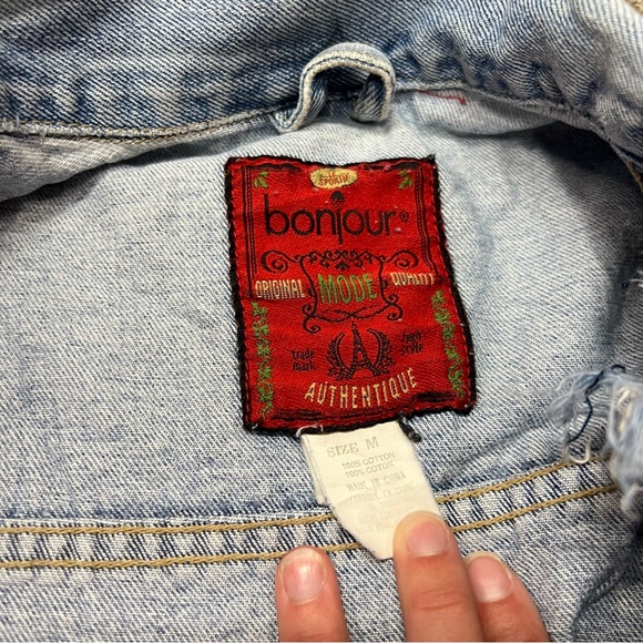 Vintage 80's Bonjour light wash denim jean jacket womens size medium button up - Picture 10 of 14